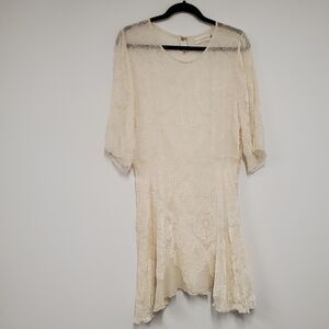 Johnny Was 4loveandliberty Velvet Burnout Dress M Ivory Pastoral Victorian Sheer